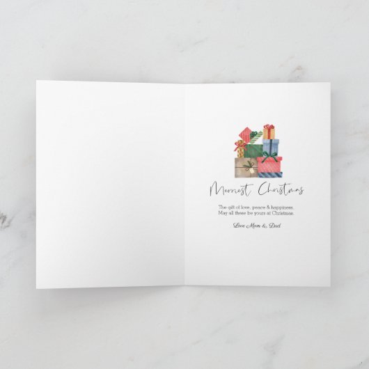 Frohe Weihnachten Niedliche Wasserfarben Girl Pres (Innenseite)