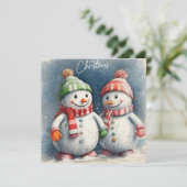 Frohe Weihnachten Niedliche Wasserfarbenschneemänn (Stehend Vorderseite)