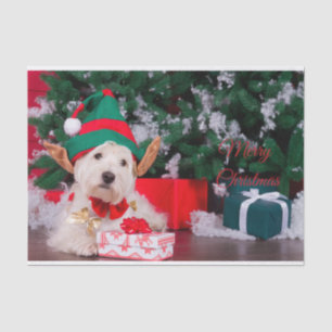 Frohe Weihnachten Niedliche Welpe in Elf Kostüm Seidenpapier