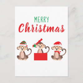 Frohe Weihnachten Niedlichen Affen Weihnachtsmänte Postkarte