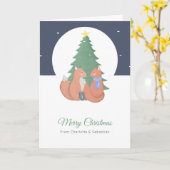 Frohe Weihnachten Niedlichen Fox Couple und Baum Karte (Gelbe Blume)