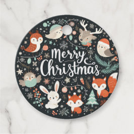 Frohe Weihnachten Niedlichen Füchse und Kaninchen Geschenkanhänger