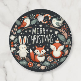 Frohe Weihnachten Niedlichen Füchse und Kaninchen Geschenkanhänger