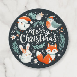 Frohe Weihnachten Niedlichen Füchse und Kaninchen Geschenkanhänger
