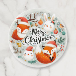 Frohe Weihnachten Niedlichen Füchse und Kaninchen Geschenkanhänger