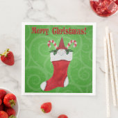 Frohe Weihnachten Niedlichen Gnome im Strumpf Grün Serviette (Beispiel)