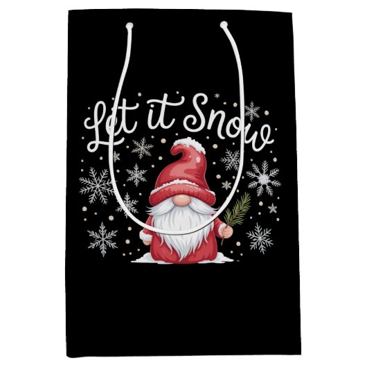 Frohe Weihnachten Niedlichen Gnome Let It Snow Win Mittlere Geschenktüte (Vorderseite)