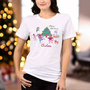 Frohe Weihnachten Niedlichen Hund Eis Skaten Name  Tri-Blend Shirt