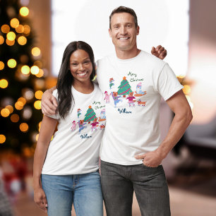 Frohe Weihnachten Niedlichen Hund Ice Skaten Name  T-Shirt
