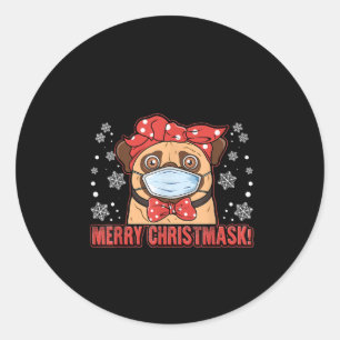 Frohe Weihnachten Niedlichen Mops Hunde Zucht Furr Runder Aufkleber