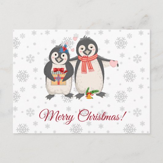 Frohe Weihnachten Niedlichen Penguin Couple Postkarte (Vorderseite)