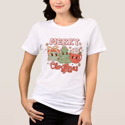Frohe Weihnachten Niedlichen Pine Tree, Gegenwart Tri-Blend Shirt (Vorderseite)