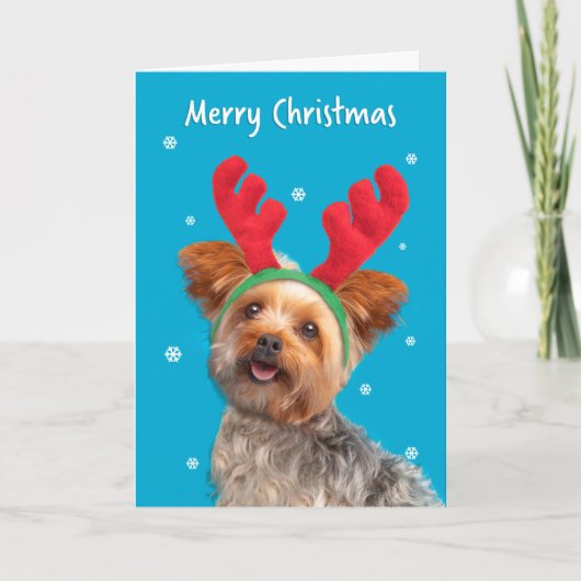 Frohe Weihnachten Niedlichen Yorkie Dog in Reindee (Vorderseite)