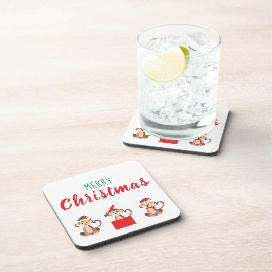 Frohe Weihnachten Niedlicher Affen-Dschungel Getränkeuntersetzer (Rechte Seite)