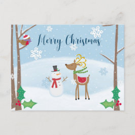 Frohe Weihnachten Niedlicher Cartoon Snowman Reind Postkarte