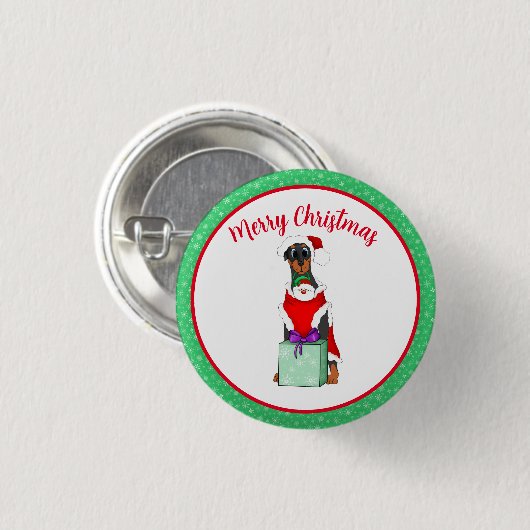 Frohe Weihnachten Niedlicher Doberman in Santa Out Button (Vorne & Hinten)