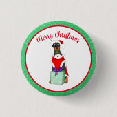 Frohe Weihnachten Niedlicher Doberman in Santa Out Button (Vorderseite)