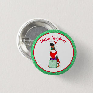 Frohe Weihnachten Niedlicher Doberman in Santa Out Button
