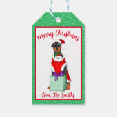 Frohe Weihnachten Niedlicher Doberman in Santa Out Geschenkanhänger (Rückseite)
