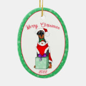 Frohe Weihnachten Niedlicher Doberman in Santa Out Keramik Ornament (Hinten)
