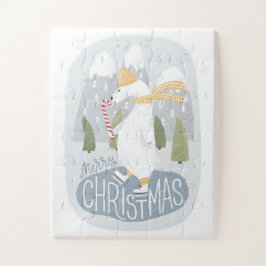 Frohe Weihnachten. Niedlicher Eisbär. Fantastische Puzzle