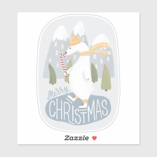 Frohe Weihnachten. Niedlicher Eisbär Skate Aufkleber (Blatt)