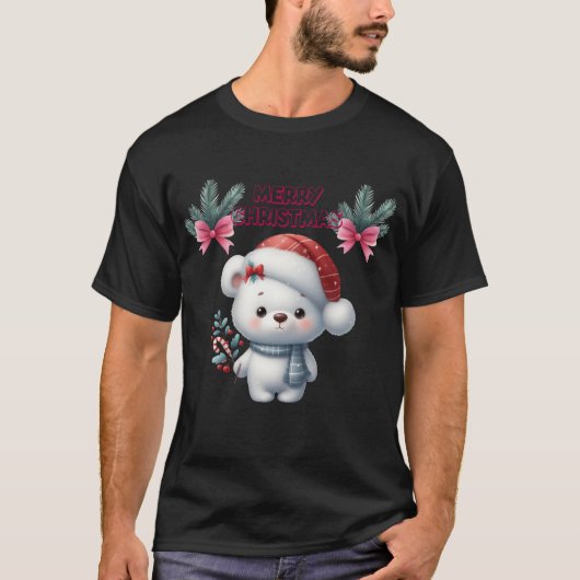 Frohe Weihnachten niedlicher Eisbär T-Shirt (Vorderseite)