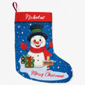 Frohe Weihnachten Niedlicher glücklicher Schneeman Kleiner Weihnachtsstrumpf (Vorderseite)