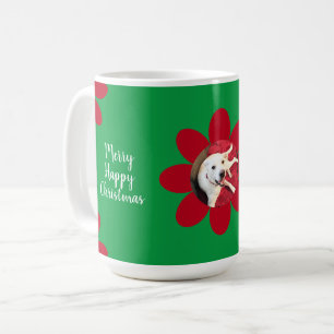 Frohe Weihnachten Niedlicher Hund Rote Blume Grün Kaffeetasse