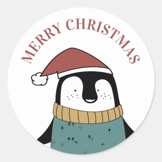 Frohe Weihnachten. Niedlicher Pinguin. Funny Santa Runder Aufkleber (Vorderseite)
