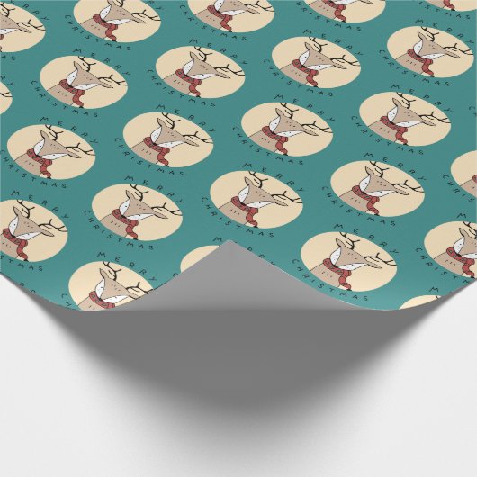 Frohe Weihnachten Niedlicher Rentier mit Scarf Geschenkpapier (Ecke)