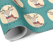 Frohe Weihnachten Niedlicher Rentier mit Scarf Geschenkpapier (Rolleneckpunkt)