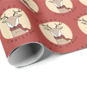 Frohe Weihnachten Niedlicher Rentier mit Scarf Geschenkpapier (Rolleneckpunkt)