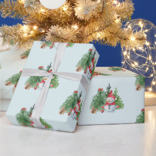 Frohe Weihnachten Niedlicher Schneemann, Eichhörnc Geschenkpapier