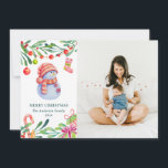 Frohe Weihnachten. Niedlicher Schneemann-Foto Feiertagskarte<br><div class="desc">Weihnachts-Foto-Urlaubskarte mit Aquarell niedlicher Schneemann.</div>