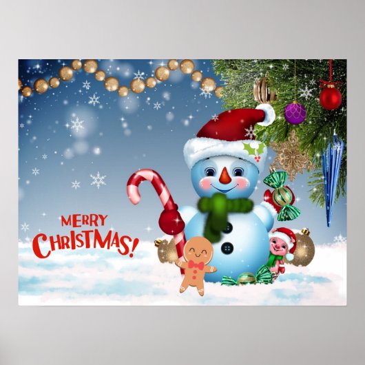 Frohe Weihnachten Niedlicher Snowman-Urlaub Poster (Vorne)
