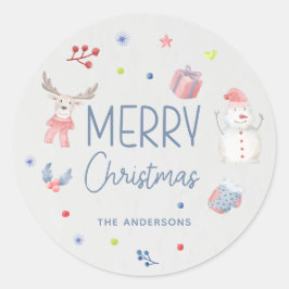 Frohe Weihnachten Niedlicher Wasserfarbenurlaub Runder Aufkleber