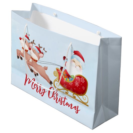 Frohe Weihnachten, Niedlicher Weihnachtsmann, Schl Große Geschenktüte (Vorderseite Schrägansicht)