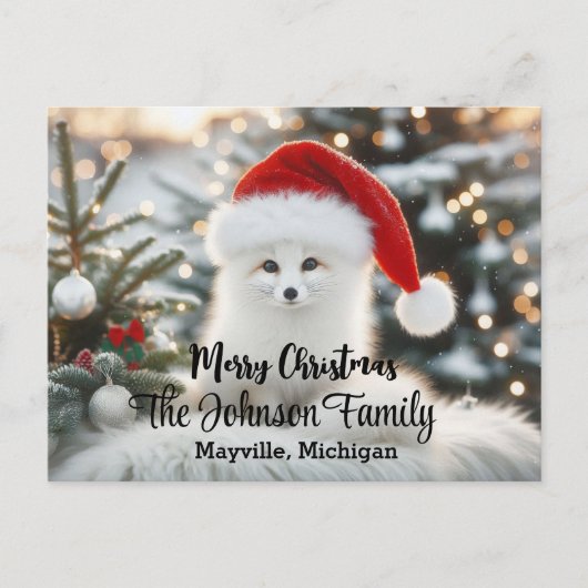 Frohe Weihnachten Niedlicher White Fox Personalisi Postkarte (Vorderseite)