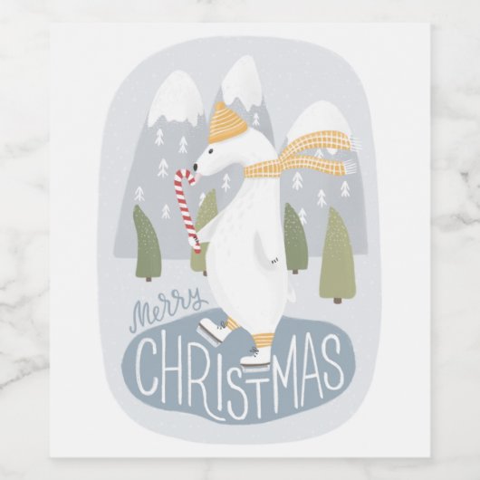 Frohe Weihnachten. Niedlicher Wintermärscher Weinetikett (Einzelnes Label)