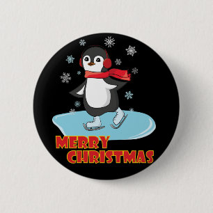 Frohe Weihnachten Niedlicher Winterpinguin Button