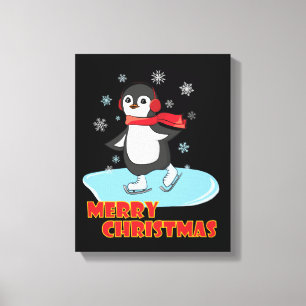 Frohe Weihnachten Niedlicher Winterpinguin Leinwanddruck