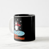 Frohe Weihnachten Niedlicher Winterpinguin Zweifarbige Tasse (Vorderseite Links)