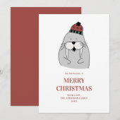 Frohe Weihnachten. Niedlicher Winterwalrus. Fantas Feiertagskarte (Vorne/Hinten)