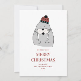 Frohe Weihnachten. Niedlicher Winterwalrus. Fantas Feiertagskarte