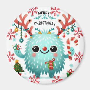 Frohe Weihnachten Niedliches blaues Monster Magnet