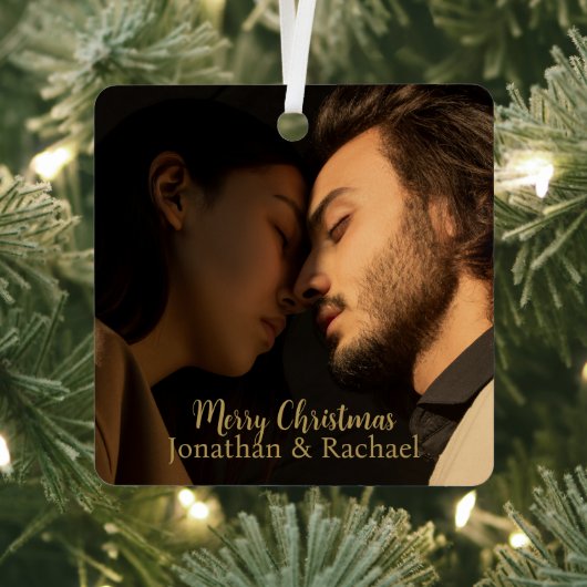 Frohe Weihnachten niedliches Paar Foto moderne Dre Ornament Aus Metall (InSitu)