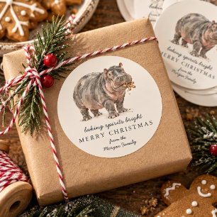 Frohe Weihnachten Nilpferd-Weihnachtssticker Runder Aufkleber