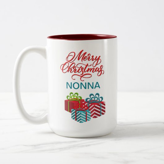 Frohe Weihnachten (Nonna) Zweifarbige Tasse (Links)