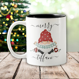 Frohe Weihnachten Nordic Gnome anpassbar Zweifarbige Tasse